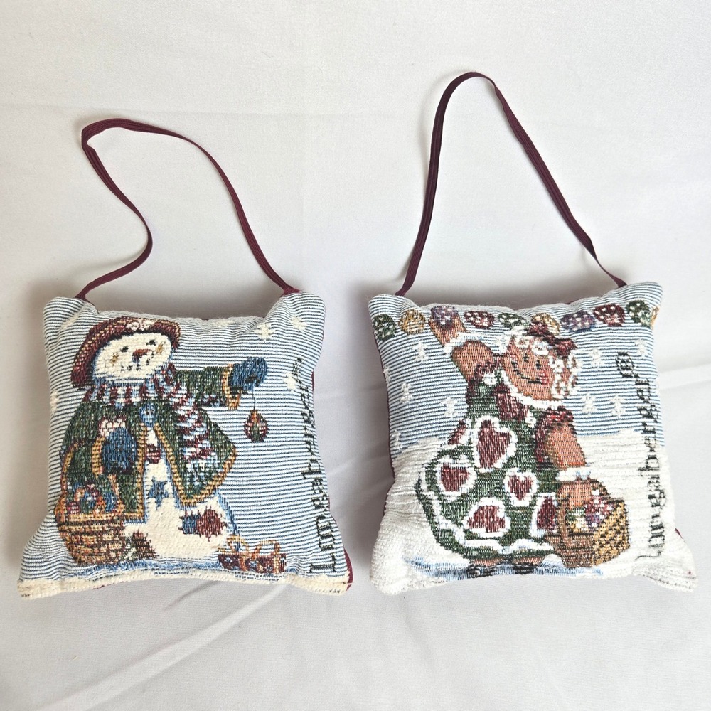Set of 2 Longaberger Mini Christmas Tapestry Door Knob Pillows Ornaments 5"